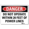 Danger: Do Not Operate Within 20 Feet Of Power Lines Signs