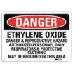 Danger: Ethylene Oxide Cancer Hazard And Reproductive Hazard Authorized Personnel Only Respirators And Protective Clothing May Be Required To Be Worn In This Area Signs