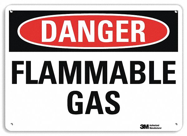 DANGER SIGN, ALUMINUM, MOUNTING HOLES, 10 IN X 14 IN NOMINAL SIGN SIZE, ENGINEER GRADE, FLAMMABLE GAS