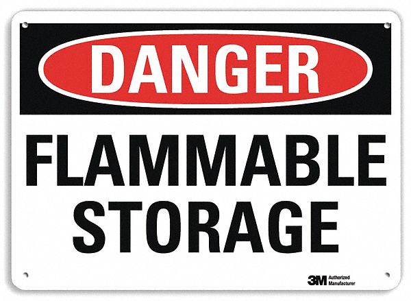 DANGER SIGN, ALUMINUM, MOUNTING HOLES, 7 IN X 10 IN NOMINAL SIGN SIZE, ENGINEER GRADE, FLAMMABLE STORAGE