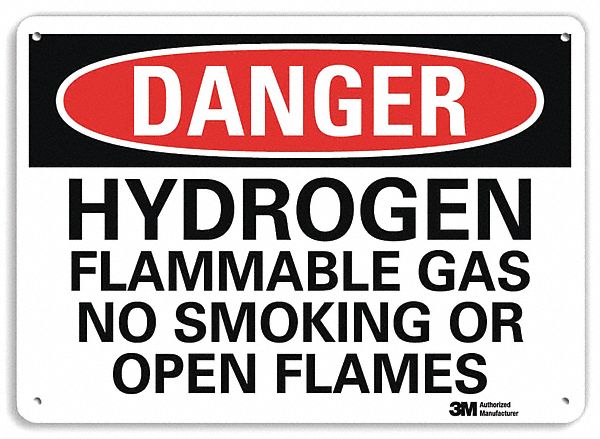 DANGER NO SMOKING SIGN, ALUMINUM, HOLE MOUNT, 10 X 14IN, HYDROGEN FLAMMABLE GAS NO SMOKING OR OPEN FLAMES