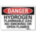 Danger: Hydrogen Flammable Gas No Smoking Or Open Flames Signs