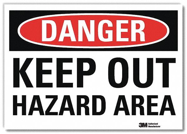 Danger Sign: Reflective Sheeting, Adhesive Sign Mounting, 7 in x 10 in Nominal Sign Size, Danger