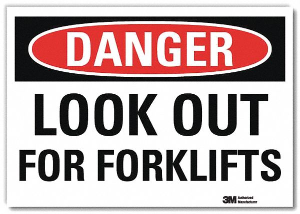 Danger Sign: Reflective Sheeting, Adhesive Sign Mounting, 7 in x 10 in Nominal Sign Size