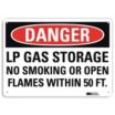 Danger: LP Gas Storage No Smoking Or Open Flames Within 50 Ft. Signs