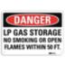 Danger: LP Gas Storage No Smoking Or Open Flames Within 50 Ft. Signs