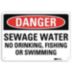 Danger: Sewage Water No Drinking, Fishing Or Swimming Signs