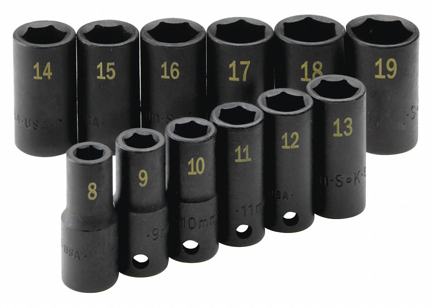 SK PROFESSIONAL TOOLS Impact Socket Set, Alloy Steel, Black Oxide, 3/8