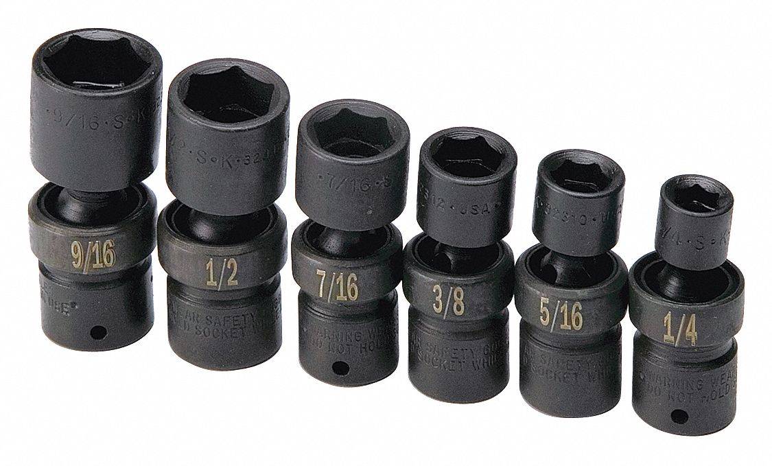 SK PROFESSIONAL TOOLS Impact Socket Set, Alloy Steel, Black Oxide, 1/4