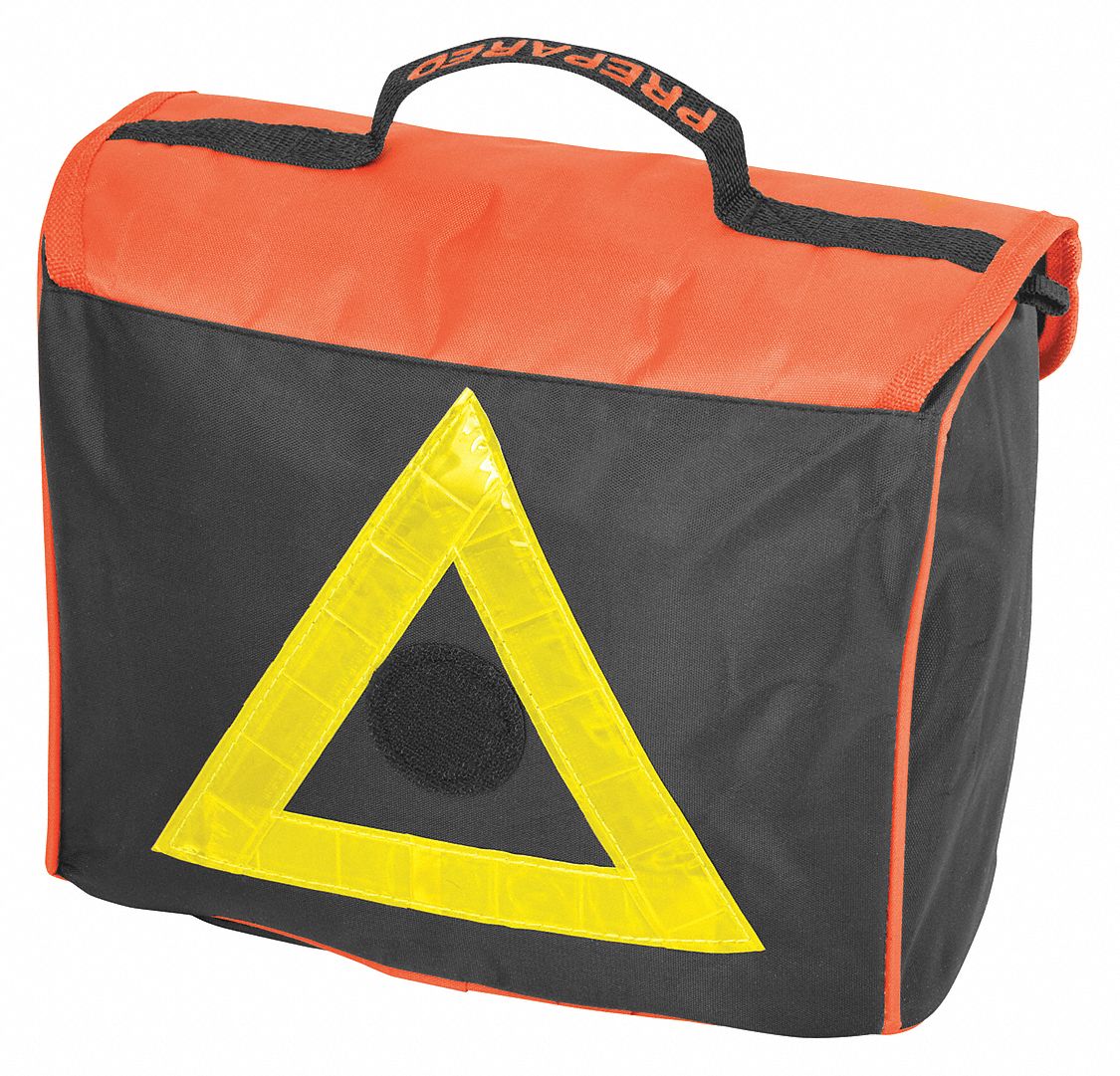 Roadside Emergency Kit: 0 Triangles, 57 Pieces, 8 in Overall Ht, 10 1/2 in Overall Wd, Bag