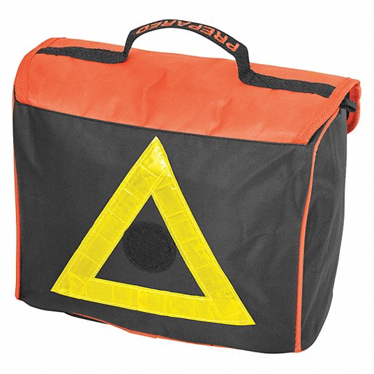Roadside Emergency Kit: 0 Triangles, 57 Pieces, 8 in Overall Ht, 10 1/2 in Overall Wd, Bag