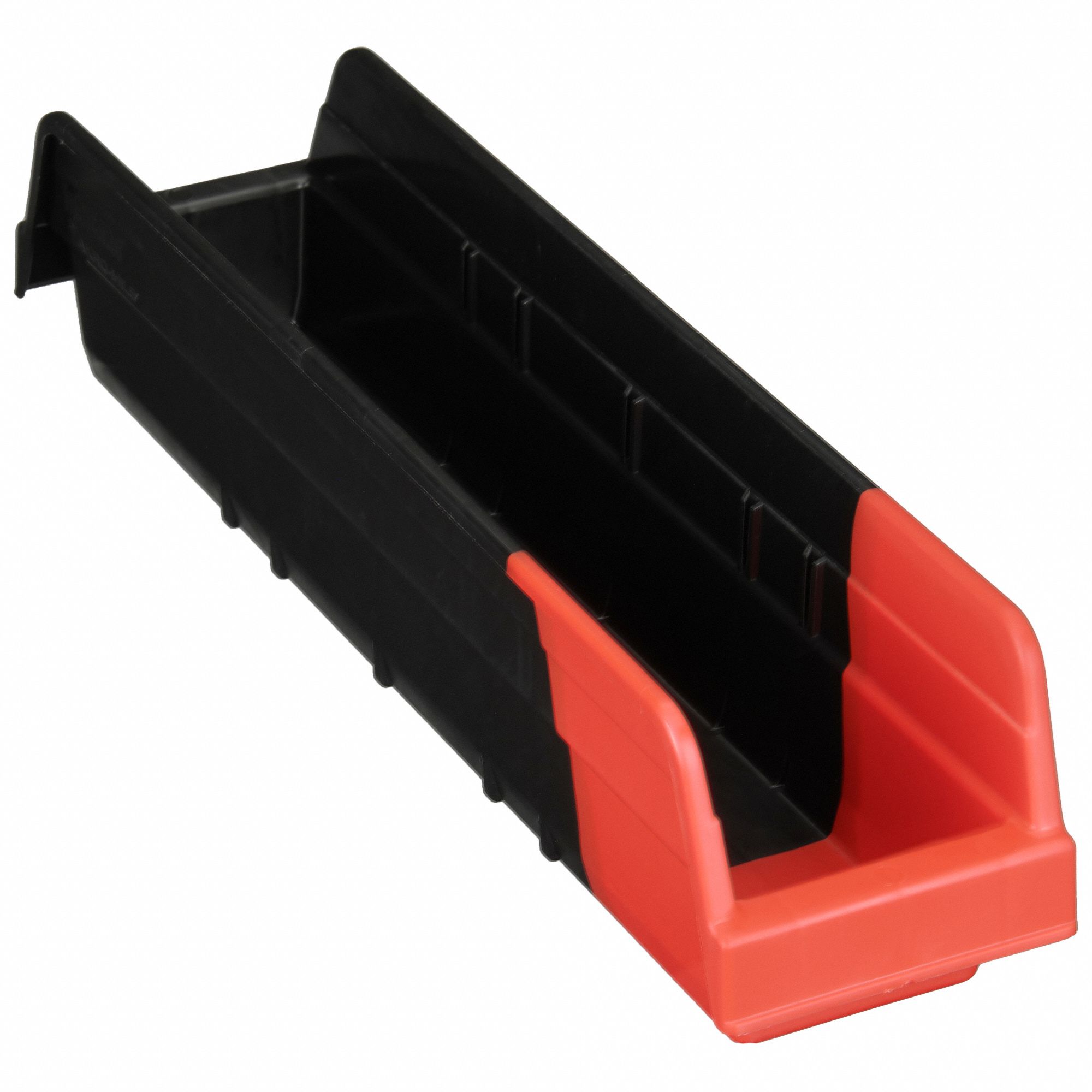 Shelf Bin: 17 7/8 in Overall Lg, 4 1/8 in x 4 in, Black/Red, Nesting Capable