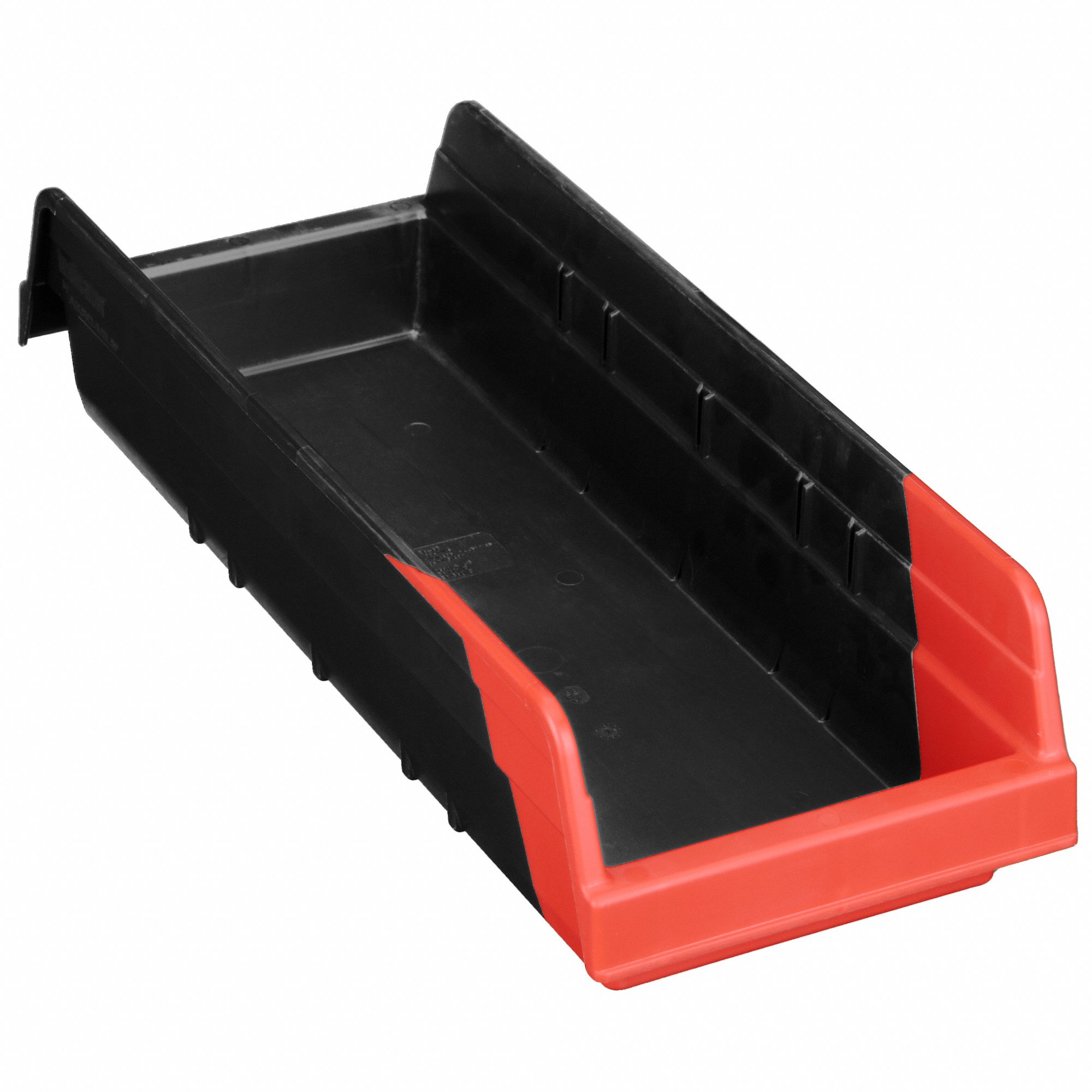 Shelf Bin: 17 7/8 in Overall Lg, 6 5/8 in x 4 in, Black/Red, Nesting Capable