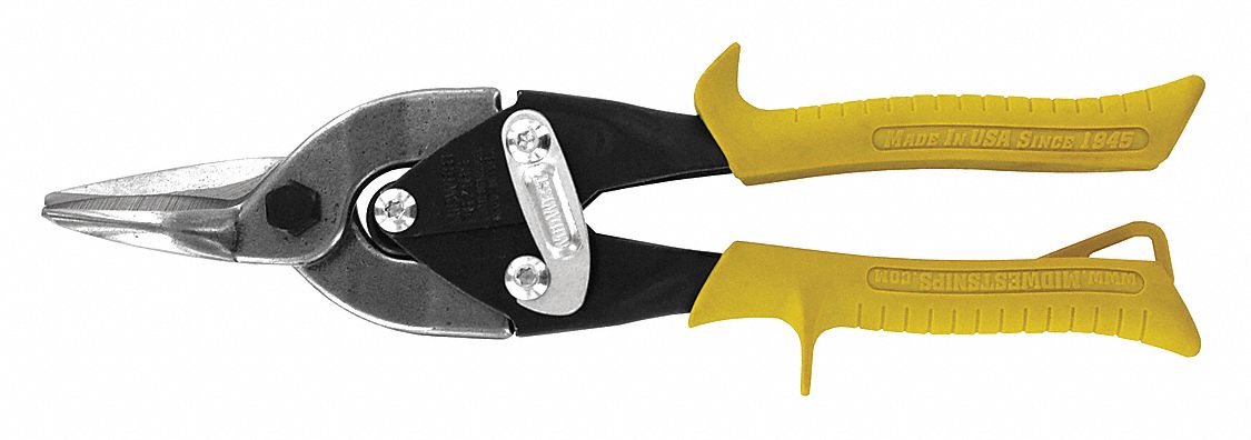 AVIATION SNIP, STRAIGHT, 9 3/4 IN OVERALL L, 1 1/2 IN CUTTING L, STEEL, PLASTIC