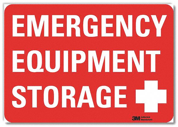 SAFETY DECAL, REFLECTIVE SHEETING, ADHESIVE MOUNT, 5 IN X 7 IN NOMINAL SIGN SIZE, EMERGENCY EQUIPMENT STORAGE