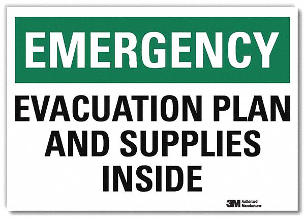 Emergency Exit Sign: Reflective Sheeting, Adhesive Sign Mounting, 10 in x 14 in Nominal Sign Size