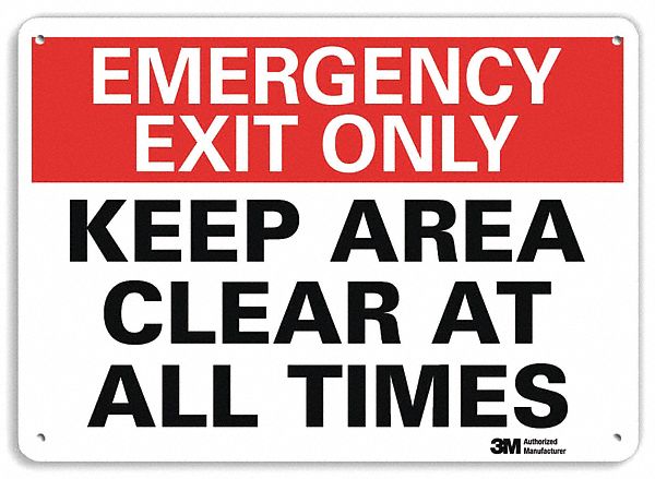 Emergency Sign: Plastic, Mounting Holes Sign Mounting, 7 in x 10 in Nominal Sign Size