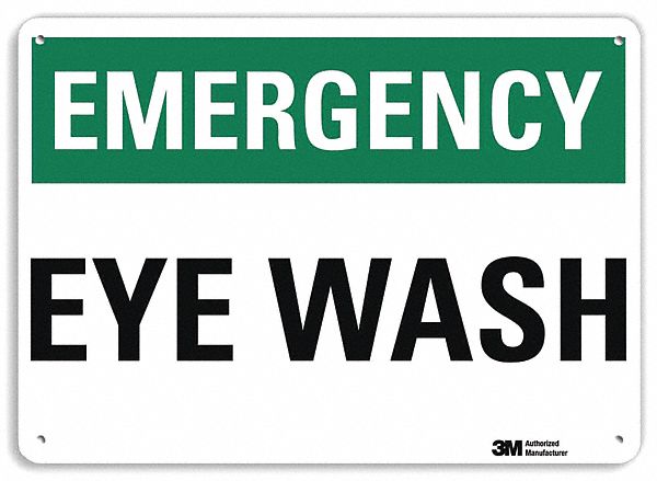 SAFETY SIGN, ALUMINUM, MOUNTING HOLES, 7 IN X 10 IN NOMINAL SIGN SIZE, ENGINEER GRADE, EYE WASH