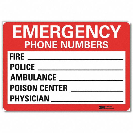 LYLE Safety Decal, Emergency Phone Numbers Fire ___Police ___, Sign ...