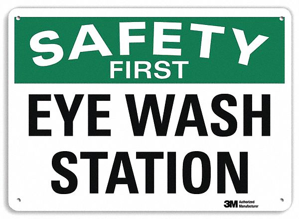 SAFETY SIGN, ALUMINUM, MOUNTING HOLES, 10 IN X 14 IN NOMINAL SIGN SIZE, ENGINEER GRADE, EYE WASH STATION