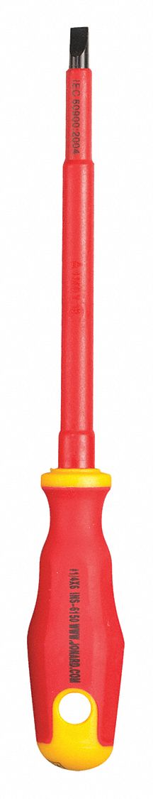INSULATED SCREWDRIVER, SLOTTED, 1/4 X 6 IN, ROUND