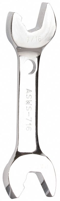 Open End Wrench: Alloy Steel, Chrome, 7/16 in Head Size, 4 in Overall Lg, Offset