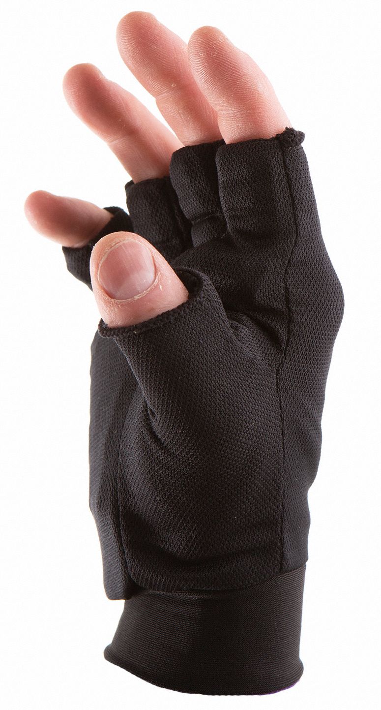 IMPACTO Glove Liners Gen Purpose, Fingerless, Cotton/Polyester, 7 in Glove Lg, Black, Knit Cuff