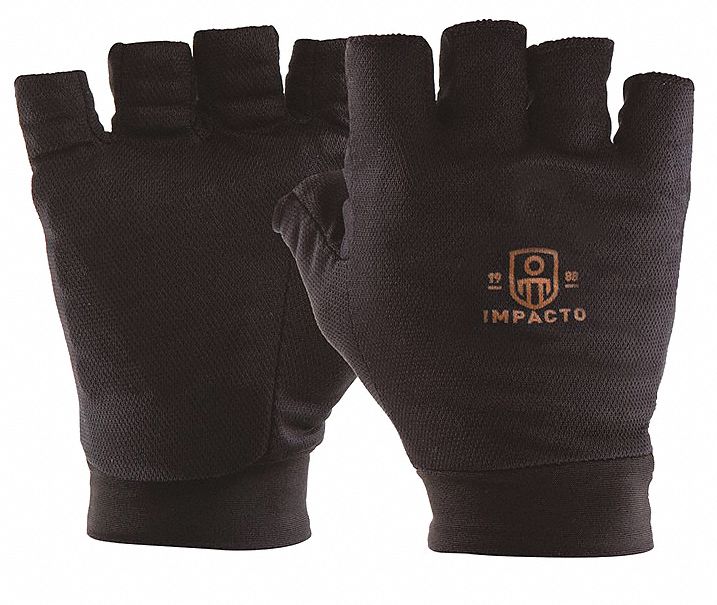Glove Liners: Cotton/Polyester, 7 in Glove Lg, Black, Knit Cuff, Impacto Air Glove BG505, 1 PR