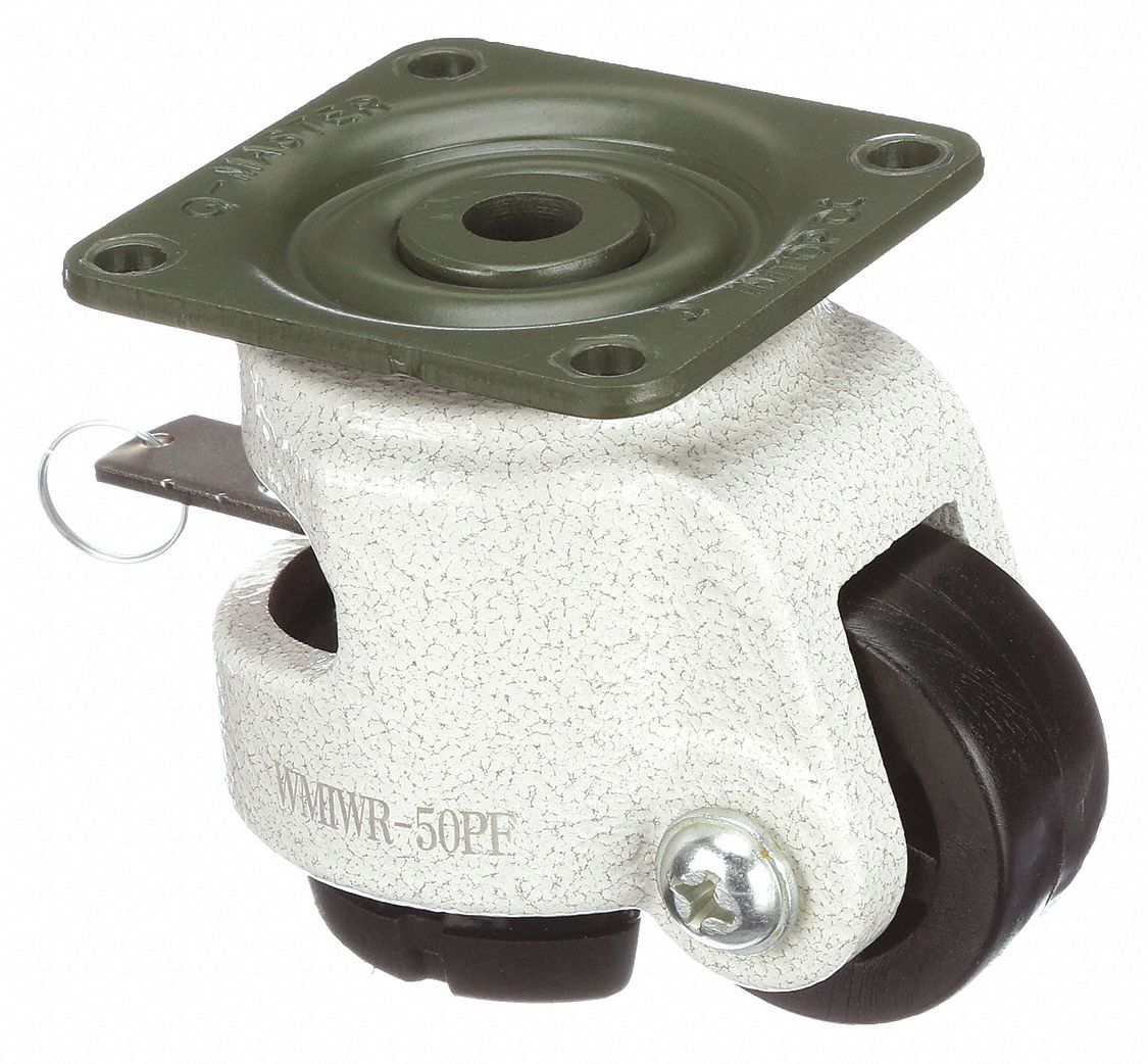Plate Caster: Nylon Tread, 2 in Wheel Dia, 3 1/4 in Mounting Ht, Swivel, 275 lb Load Capacity, Hole