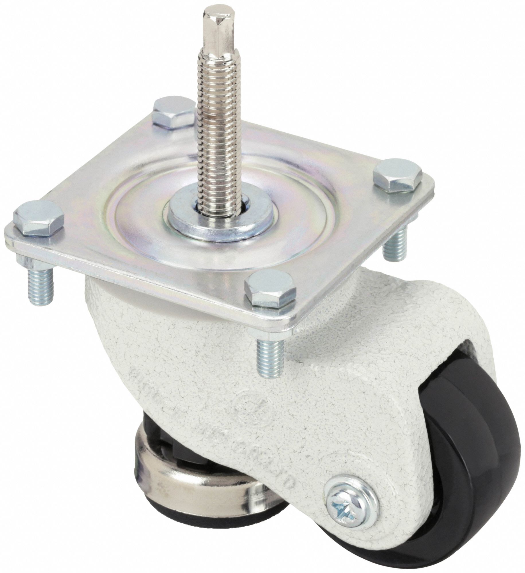 Plate Caster: Nylon Tread, 2 in Wheel Dia, 2 7/8 in Mounting Ht, Swivel, 220 lb Load Capacity, Hole