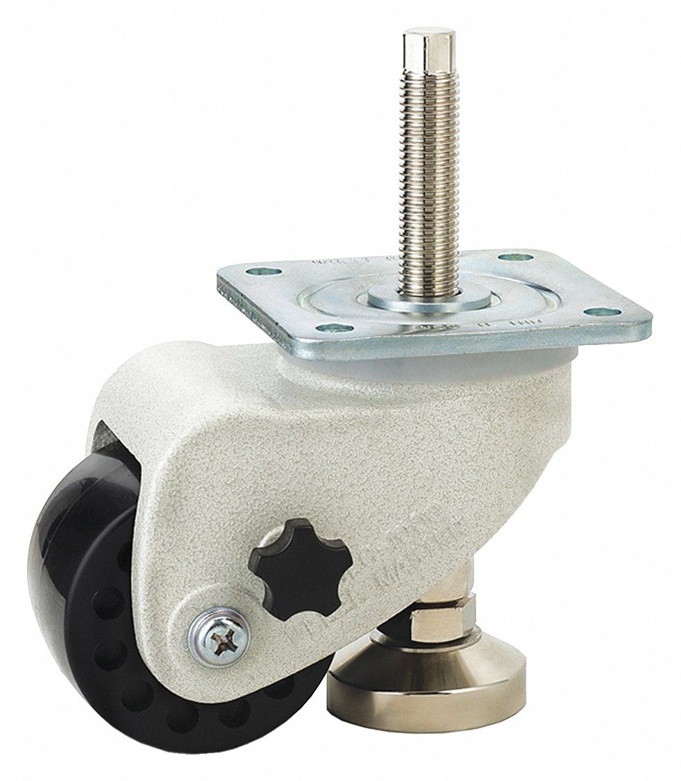 GRAINGER APPROVED HighAdjustability ExtendedStem Leveling Plate Caster 3 in Wheel Dia., 1100