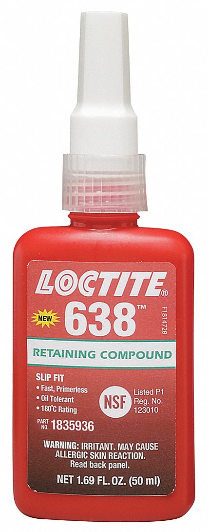 RETAINING COMPOUND, 638, 1.7 OZ BOTTLE, GREEN, FOR LOOSE-FITTING PARTS/HIGH STRENGTH