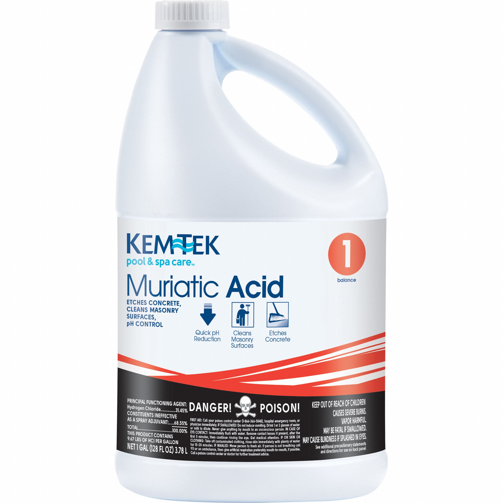 KEM TEK Muriatic Acid Liquid, Jug, 1 gal, 84 PK 34TG6026459047375