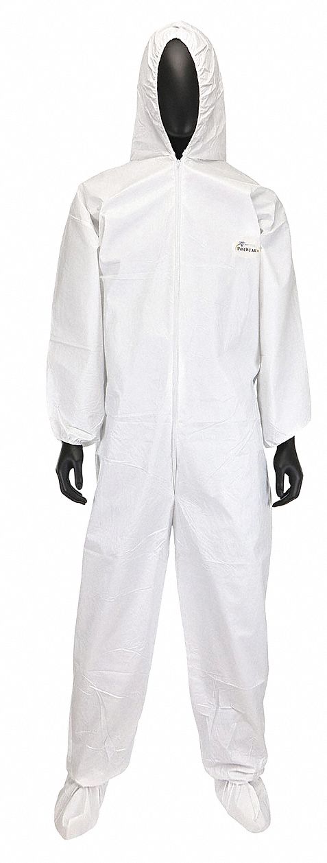 Hooded Coverall w/ Boots, White, XL, PK25