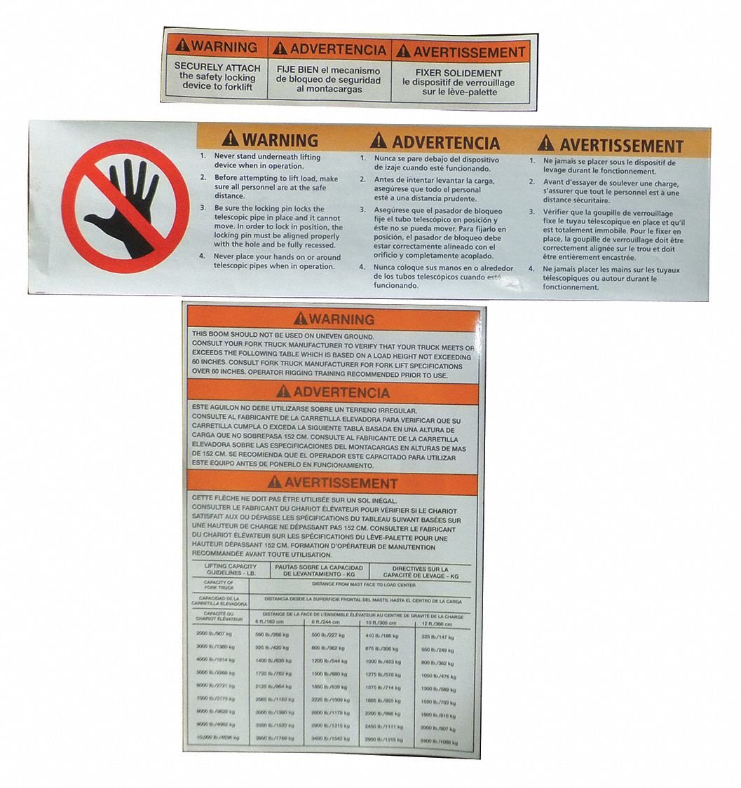 Fork Truck Booms Label Kit: 4WYR7/4WYR8/4WYR9/4WYT1/4WYT2/4WYT3, MH4WYT104G
