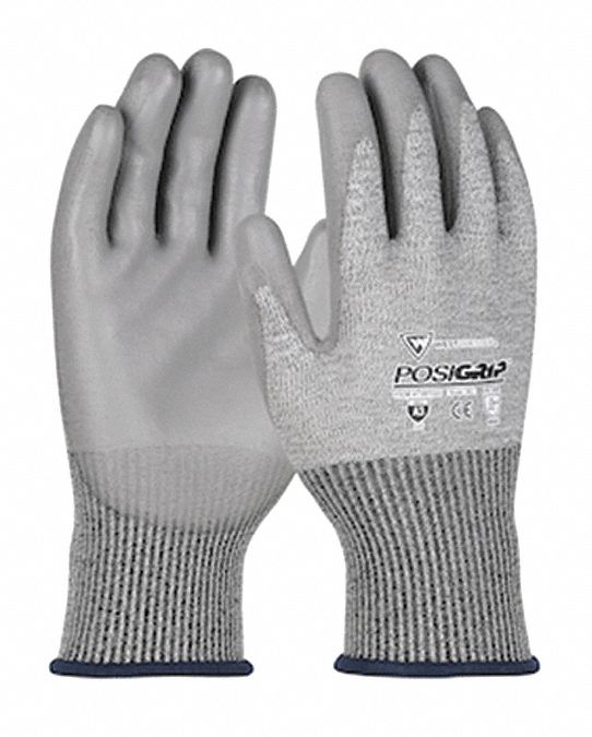 Coated Gloves: XL ( 10 ), ANSI Cut Level A3, Palm, Dipped, Polyurethane, Smooth, 12 PK