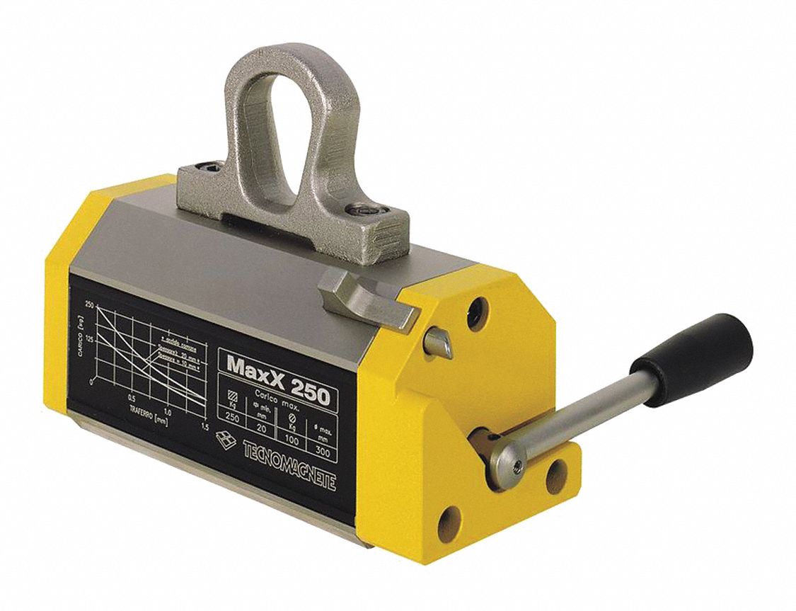 Lifting Magnet: MaxX, 550 lb Flat Capacity, 220 lb Round Capacity, 7 1/2 in x 3 in Overall Size