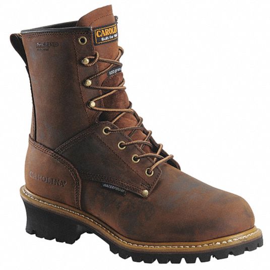 CAROLINA SHOE Logger Boot, 10, D, Men's, Brown, Plain Toe Type, 1 PR ...