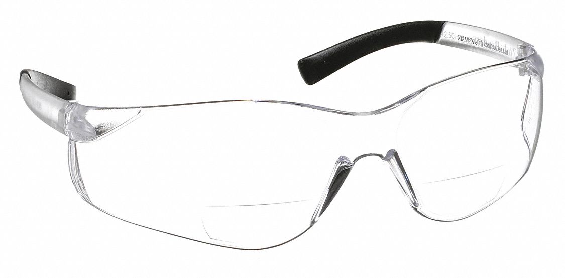 LUNETTES DE LECTURE DE SÉCURITÉ, S/MONTURE, ENVELOPPANTE, PC, ANTIRAYURES, TRSP, +2,50, BIFOCALE, PARTIE INFÉRIEURE