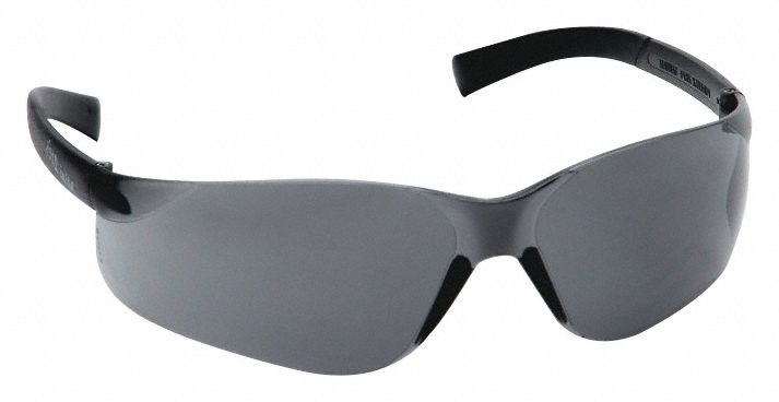 Safety Glasses: Gray Lens, Frameless, Scratch-Resistant, Gray Frame, Mini Ztek Series