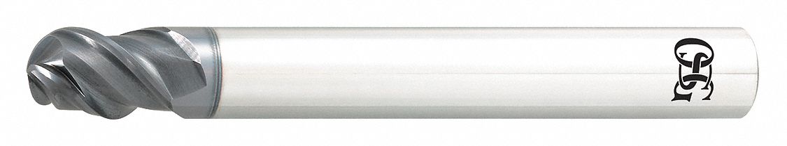 Ball End Mill: Carbide, EXO Coated, 3 Flute, 1 mm Mill Dia, 1.5 mm LOC, 60 mm OAL, List 9510