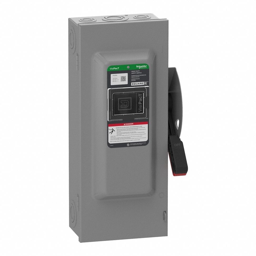 Safety Switch: Non-Fusible, 100 A, Three Phase, 600V AC/DC, Galvanized Steel