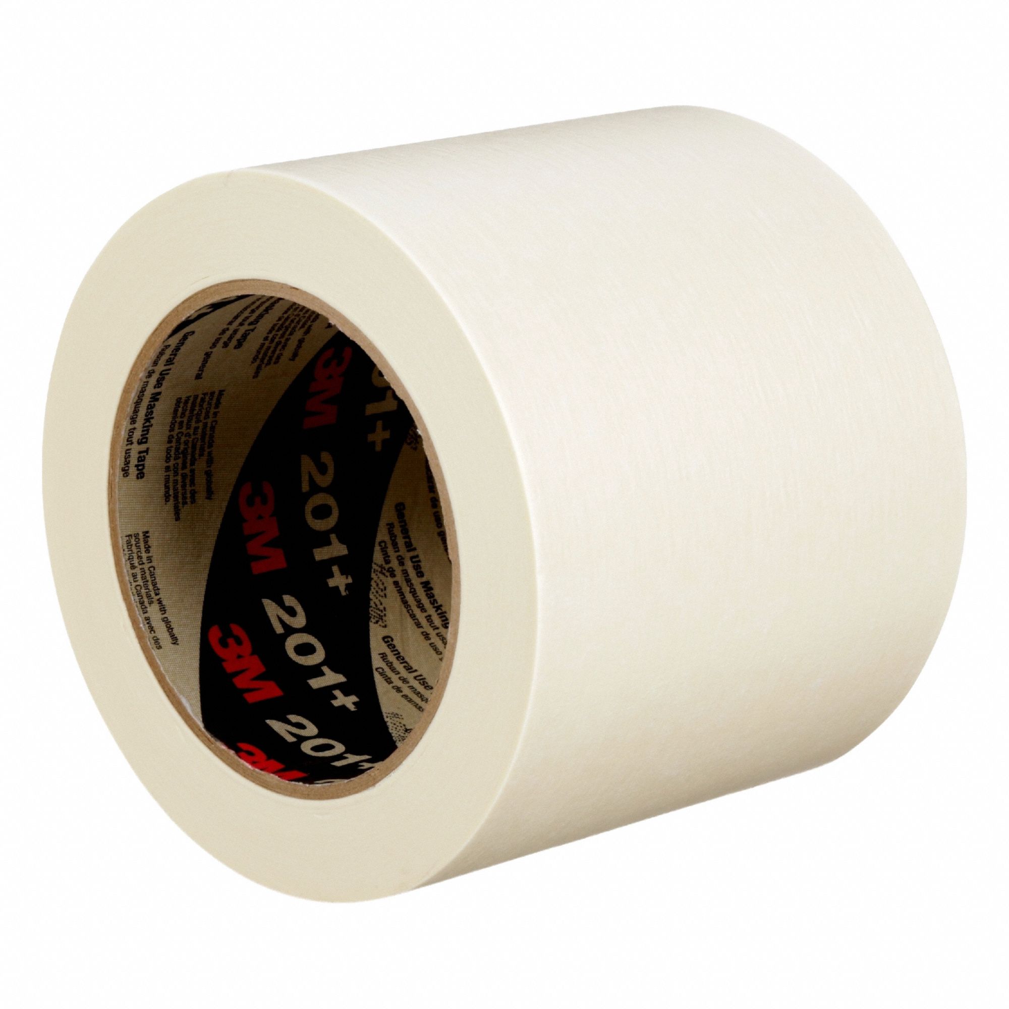 Masking Tape: 201+, Tan, 3 3/4 in Roll Wd, 60 yd Overall Roll Lg, 4.4 mil Thick, Rubber