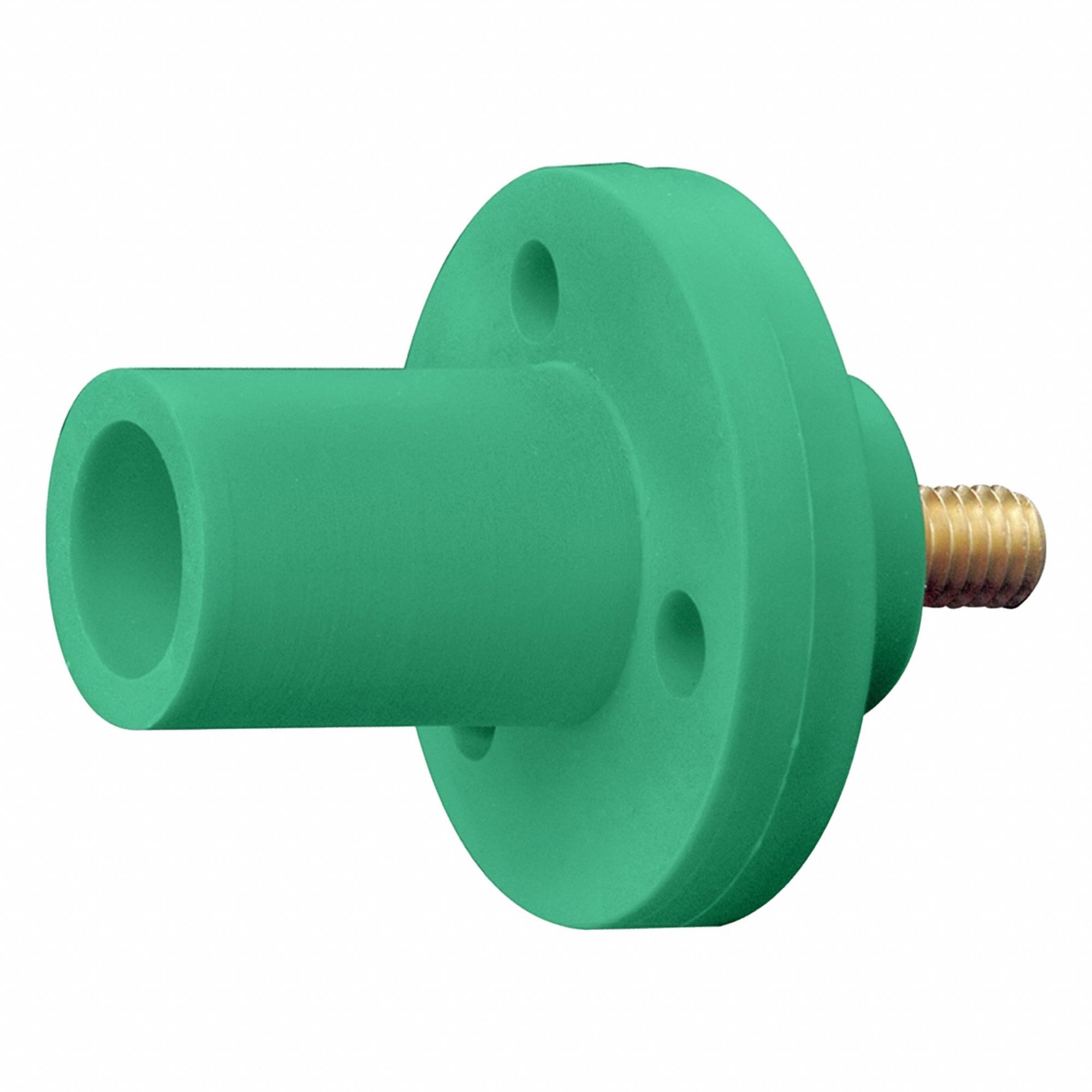 Single Pole Receptacle: For Female Connectors, 150 A, Straight, Green, Round, Threaded Mounting