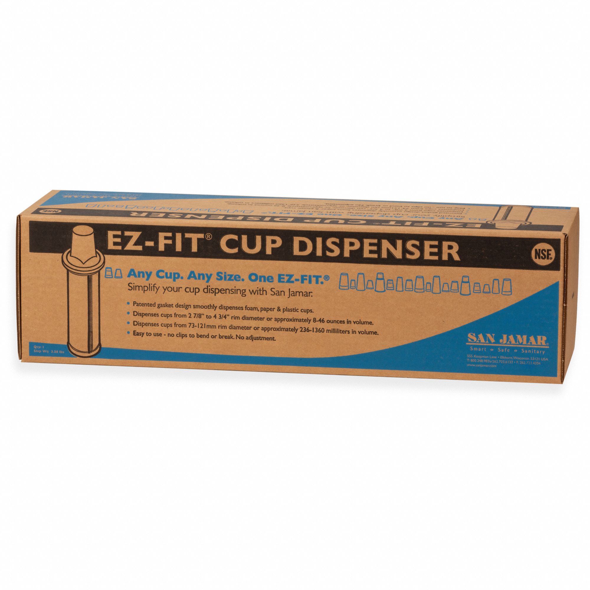 Cup Dispenser: 23 1/4 in Tube Lg, 8 to 46 oz Cups, In-Counter