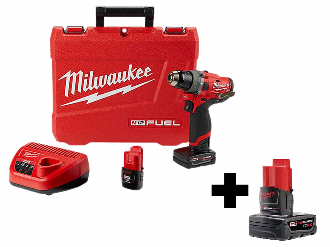 MILWAUKEE Cordless Hammer Drill Kit, 12V, 1/2 Chuck 356XF9250422 48