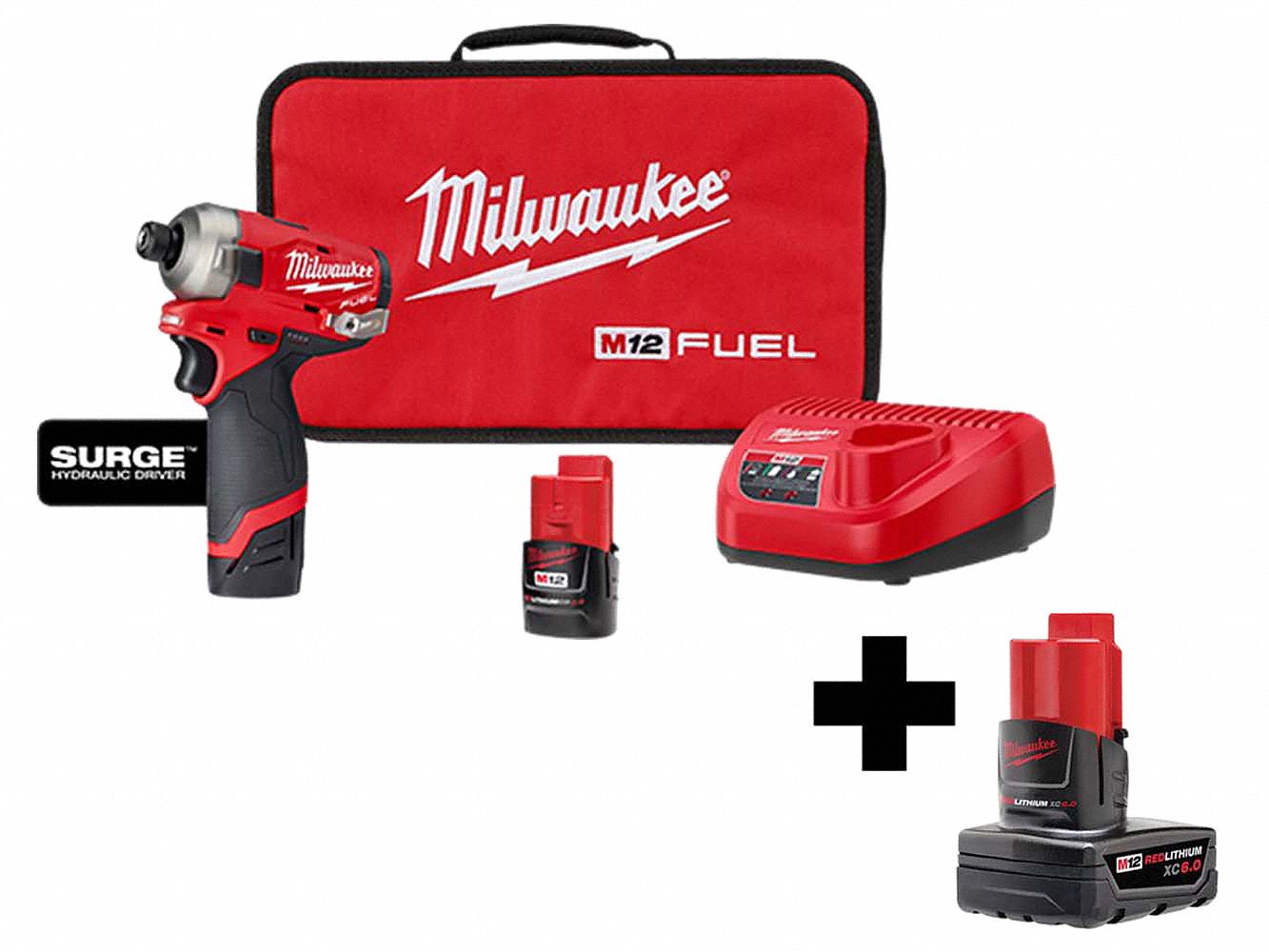 MILWAUKEE Impact Driver Kit, 1/4 in Hex Drive, 12VDC 356XG1255122