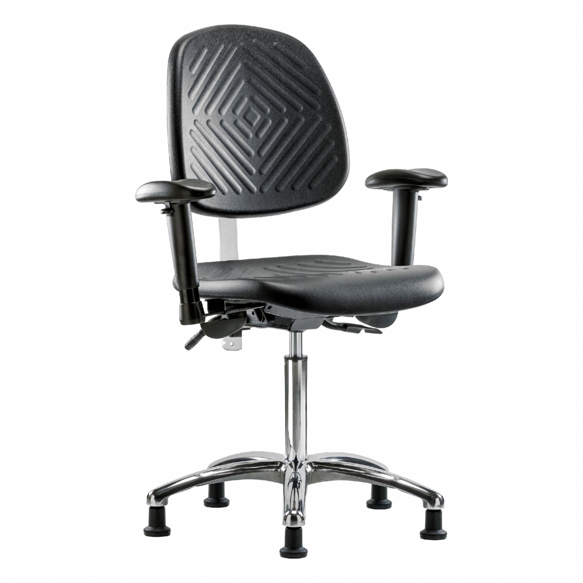 Cleanroom Task Chair: Polyurethane, Arms Included, Ht Range 20 1/4 in to 28 in, 16 in Seat Wd, Adj