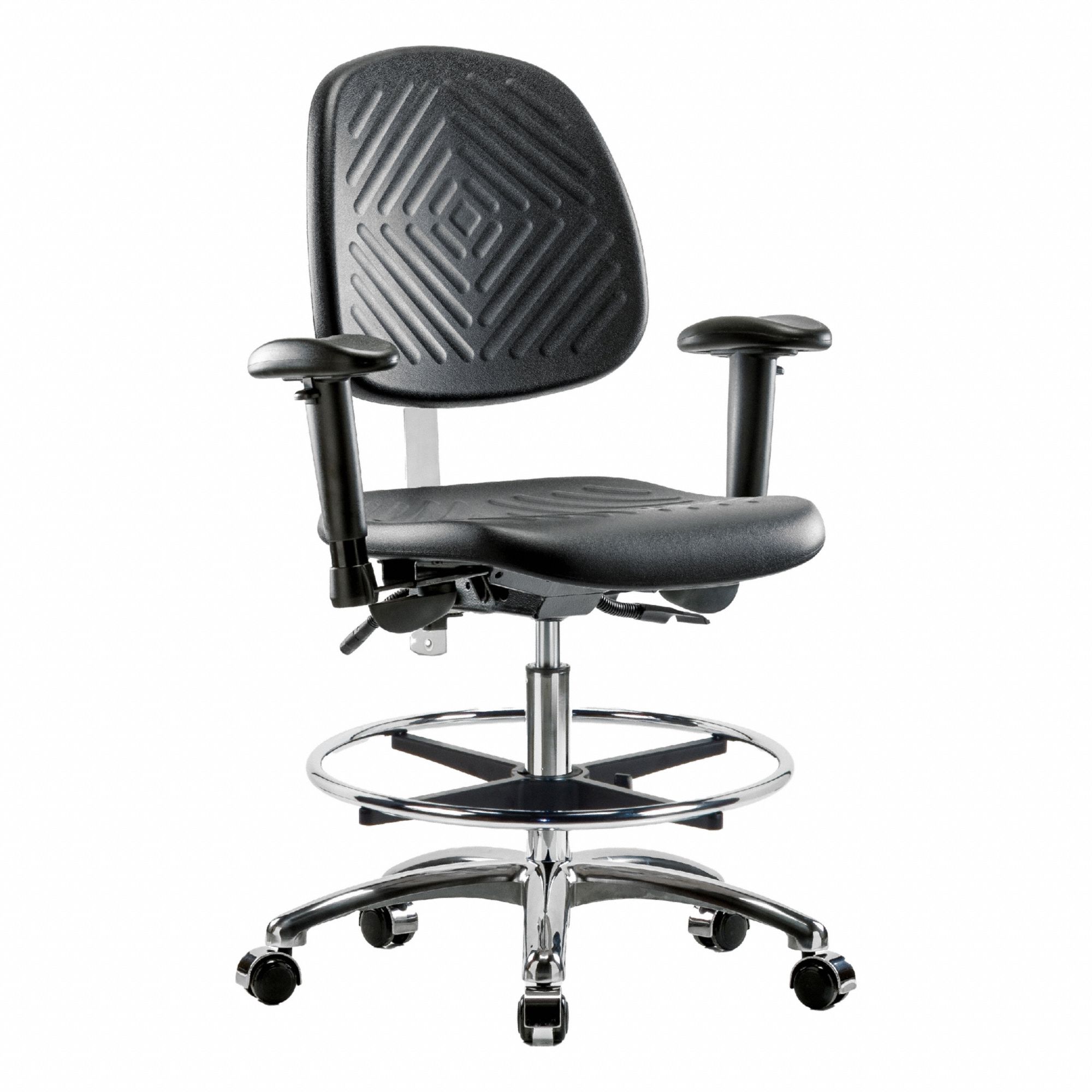 Cleanroom Task Chair: Polyurethane, Arms Included, Ht Range 20 1/4 in to 28 in, 16 in Seat Wd, Adj
