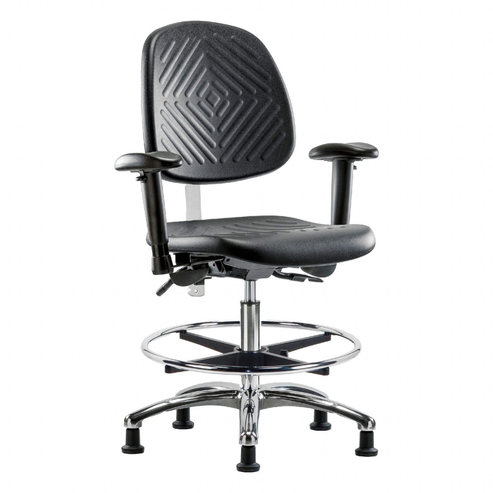 Cleanroom Task Chair: Polyurethane, Arms Included, Ht Range 20 1/4 in to 28 in, 16 in Seat Wd, Adj